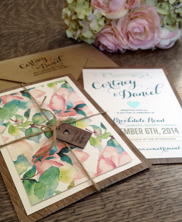 Rustic floral wedding invitations