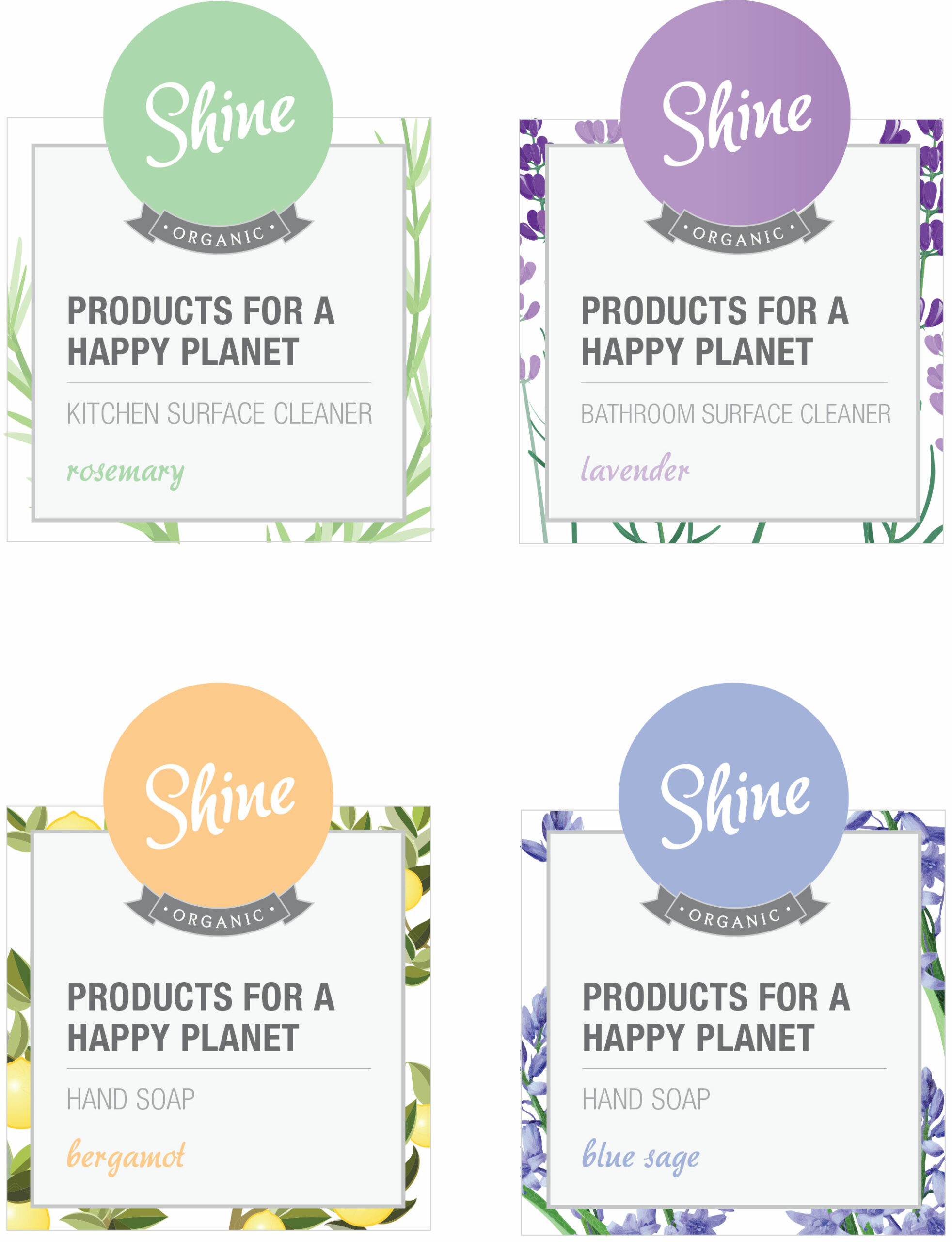 Shine Organic Cleaner labels