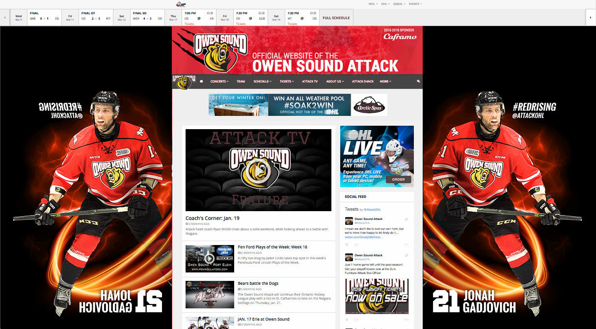 Owen Sound Attack Website graphics