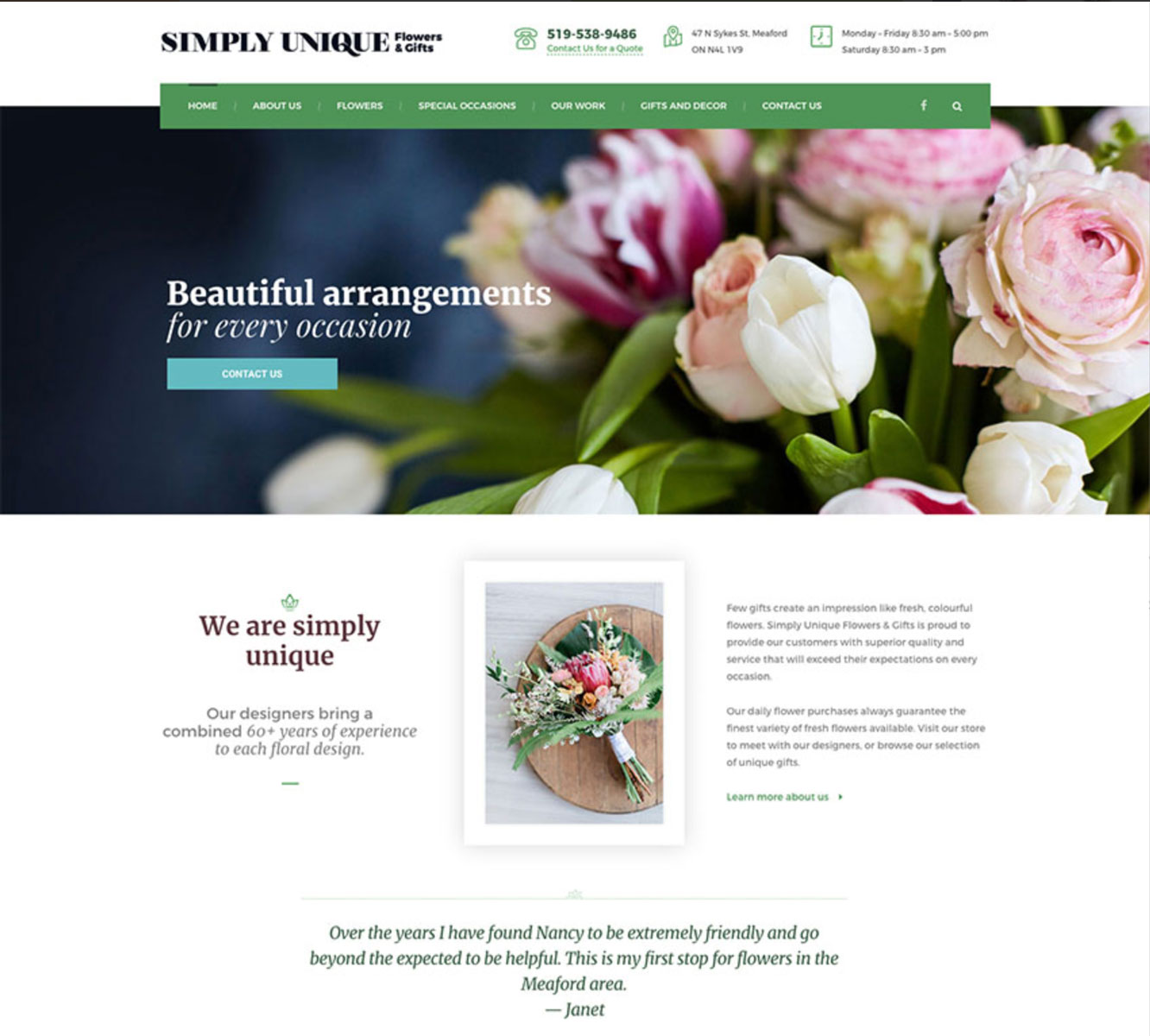 Simply Unique Florist website